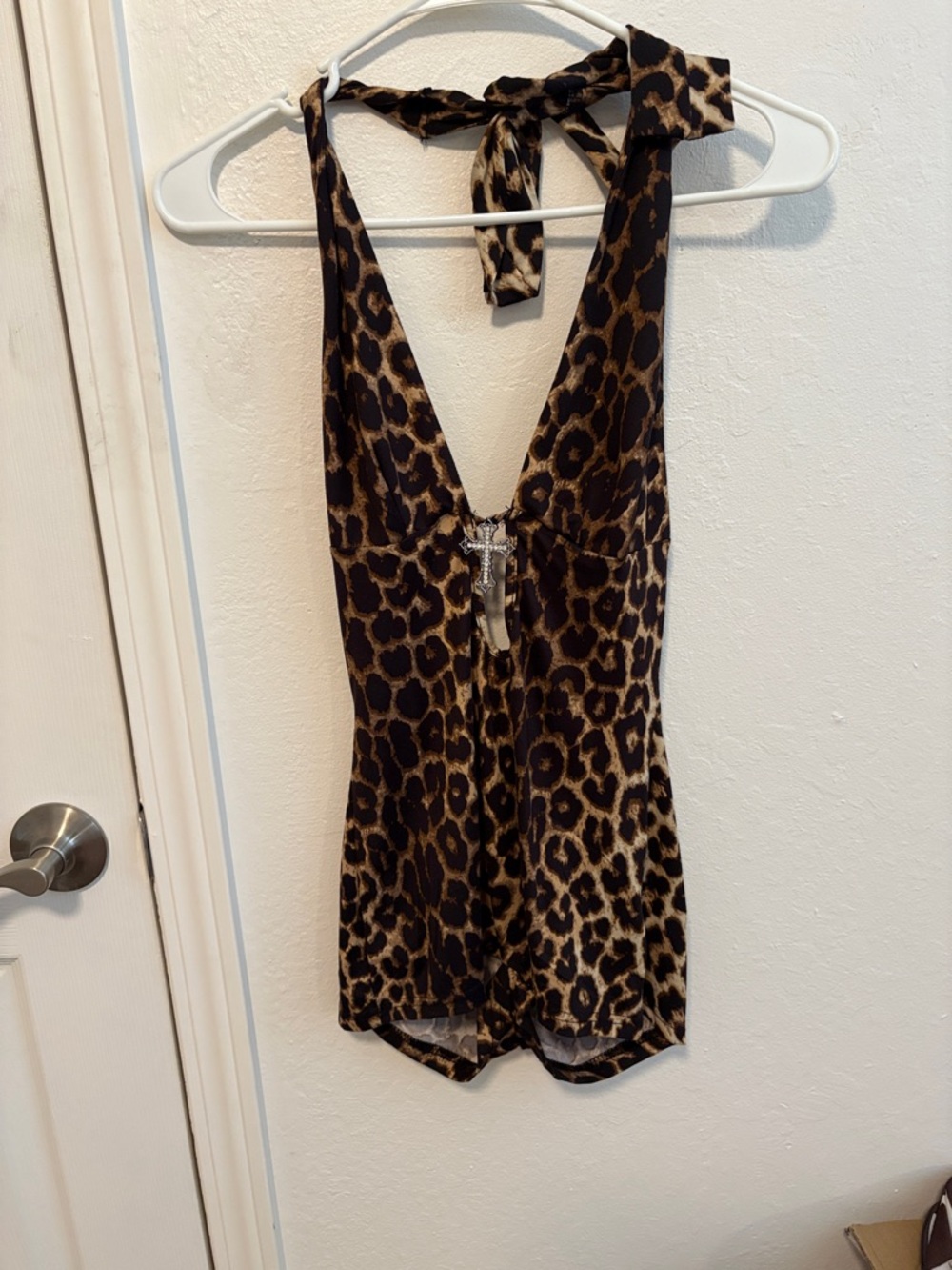 Leopard Print Halter Romper with Front Accent
